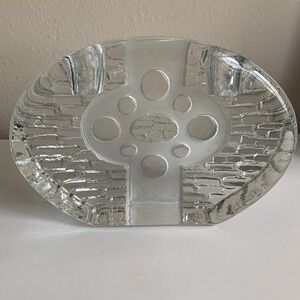 VTG Sweden Candle Stick Holder Iceberg Art Glass 2 Transparent MCM Pukeberg